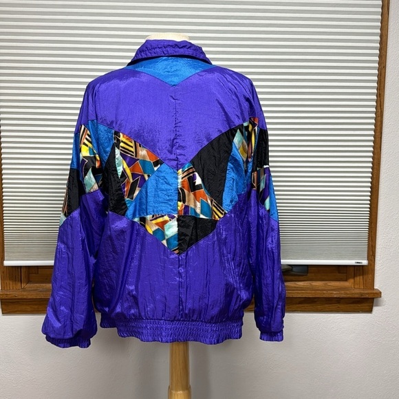 Bocoo Vintage 80’s Purple Patchwork Nylon Zip Up Windbreaker Jacket Coat - Picture 6 of 10